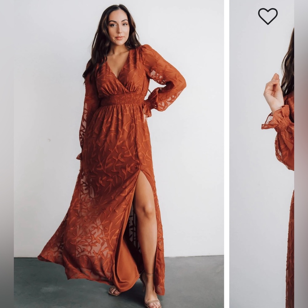 Baltic Born Bridget Textured Maxi Dress - Rust-  long sleeve with slit
